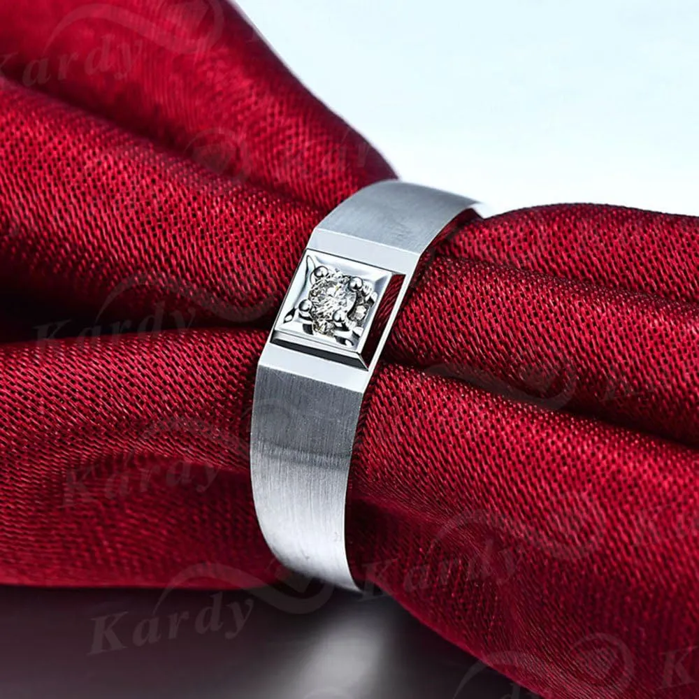 Kardy Solid 14K White Gold Natural Diamond Wedding Engagement Promise Fashion Couple Ring Set for Men and Women With GIA Certificate(0.35cttw,G-H Color,VS-SI1 Clarity)