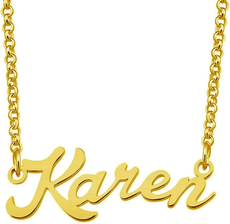 Karen Name Necklace Custom Personalized in Gold Plate Gift for Women Couple