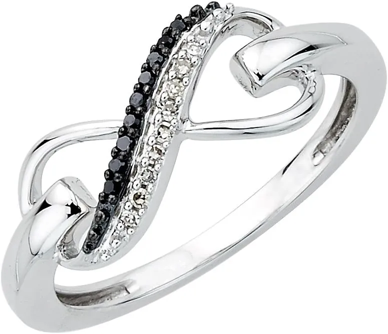 KATARINA Two Row Infinity Black and White Diamond Ring in Sterling Silver (1/20 cttw, I-J, S-I)