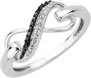 KATARINA Two Row Infinity Black and White Diamond Ring in Sterling Silver (1/20 cttw, I-J, S-I)