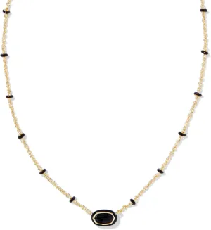Kendra Scott, Womens, Mini Elisa Enamel Frame Short Pendant Necklace, Gold Black Agate, One Size
