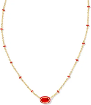 Kendra Scott, Womens, Mini Elisa Enamel Frame Short Pendant Necklace, Gold Red Illusion, One Size