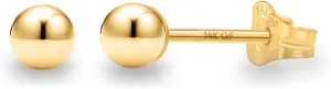 Kezef 14K Gold Stud Earrings for Women 14 k Real Gold Earrings, Solid Ball Filled Studs, Hypoallergenic Round Ear rings | Available from 3mm - 9mm