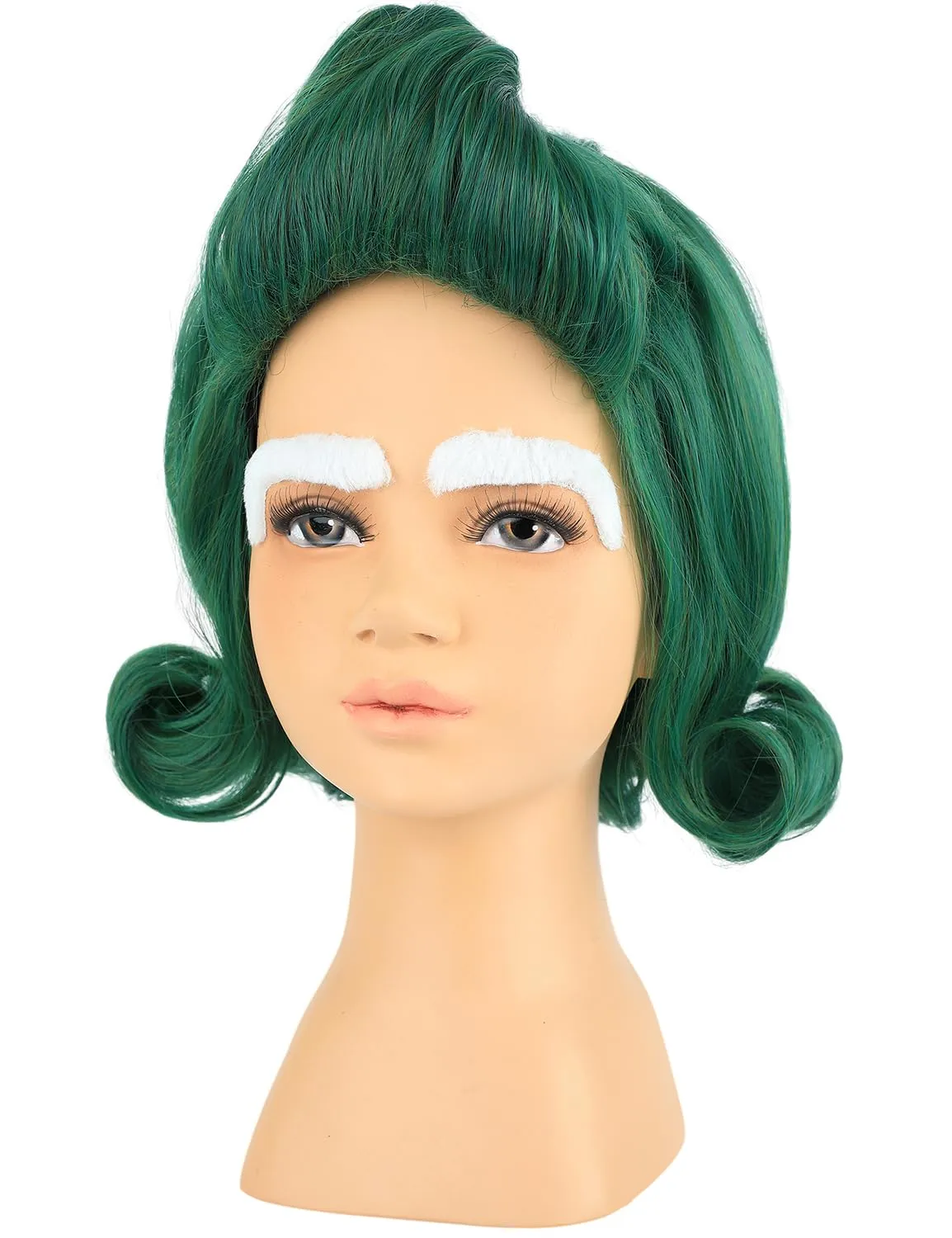 Kids Short Green Cosplay Wig with White Eyebrows for Halloween Costume Party (Kids Green Wig)