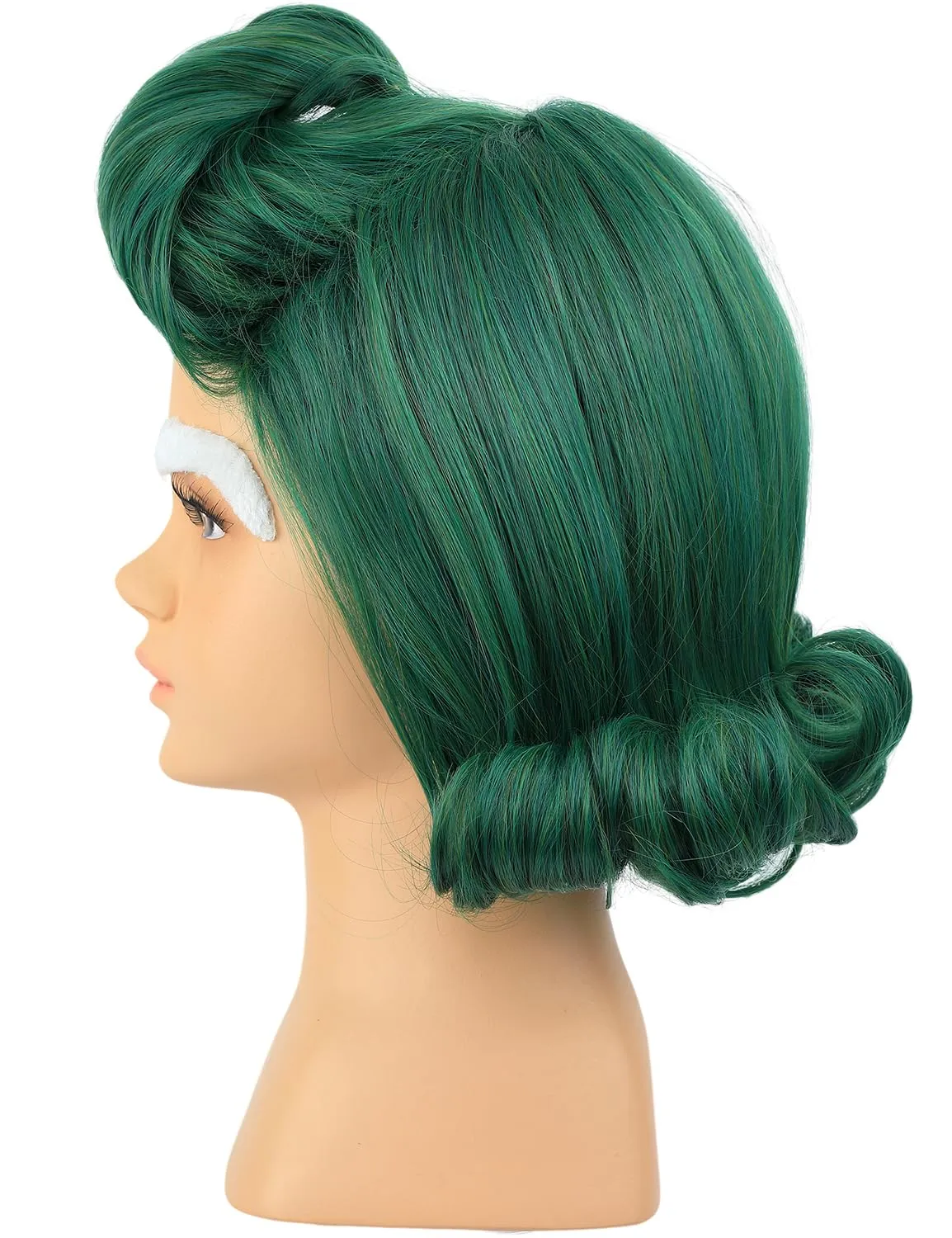 Kids Short Green Cosplay Wig with White Eyebrows for Halloween Costume Party (Kids Green Wig)