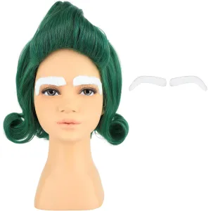 Kids Short Green Cosplay Wig with White Eyebrows for Halloween Costume Party (Kids Green Wig)