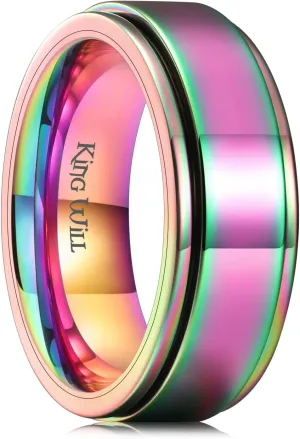 King Will 8mm Black/Silver/Gold Stainless Steel Spinner Ring For Men Women Stress Anxiety Relief Fidget Ring Unisex Adults Teens Brushed/Sand Blast/Cross Sand/Polished/Grooved Center Comfort Fit