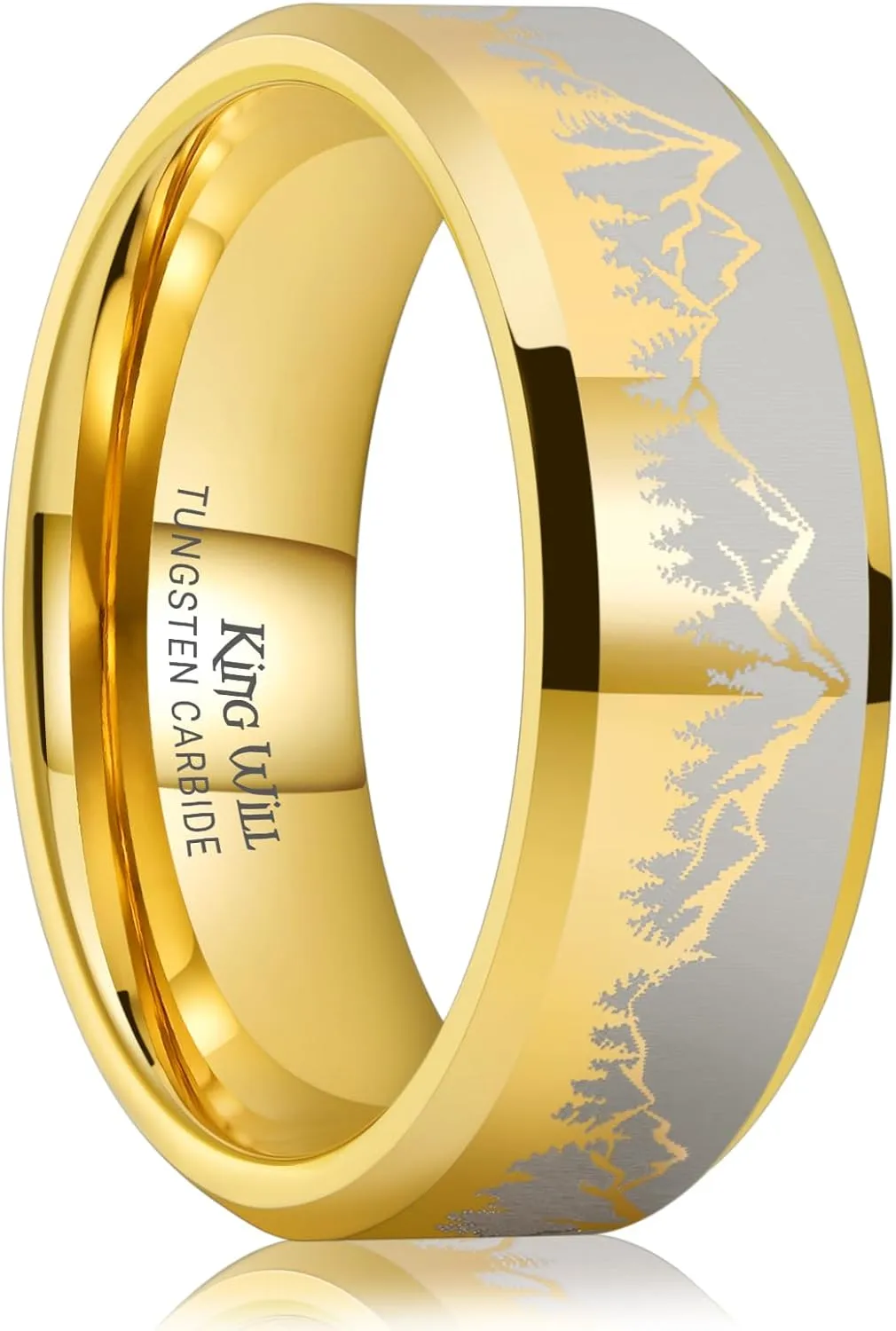 King Will Mens 6mm 8mm Black Silver Tungsten Carbide Wedding Bands Inlay Lasered Seagull/Forest Landscap/Panda/Deer/Hunting/Fly Fishing Brushed Wedding Rings for Men Women