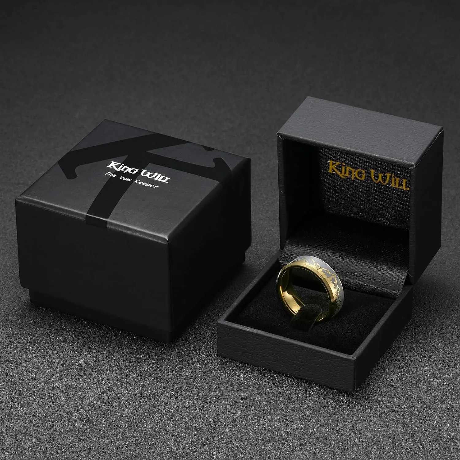 King Will Mens 6mm 8mm Black Silver Tungsten Carbide Wedding Bands Inlay Lasered Seagull/Forest Landscap/Panda/Deer/Hunting/Fly Fishing Brushed Wedding Rings for Men Women