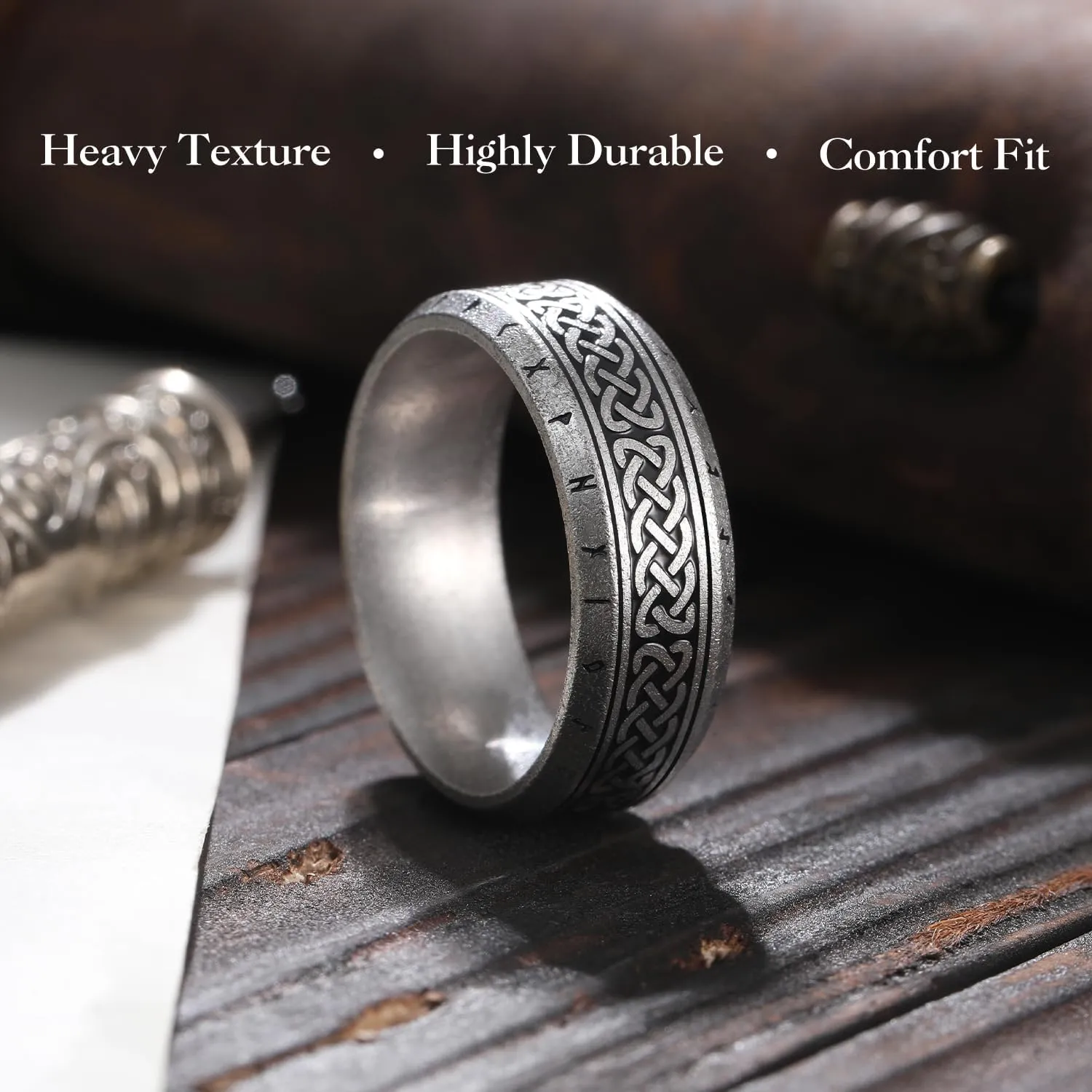 King Will Stainless Steel Wedding Band for Men - 8mm Black Silver Plated High Polished Inlay Celtic knot Ring for Everyday Wear Comfort Fit
