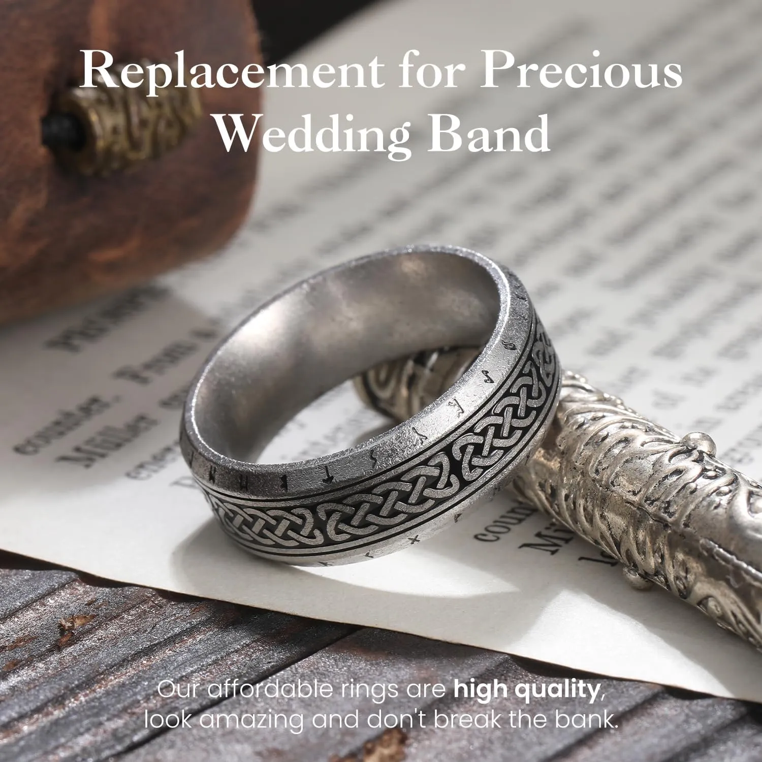 King Will Stainless Steel Wedding Band for Men - 8mm Black Silver Plated High Polished Inlay Celtic knot Ring for Everyday Wear Comfort Fit