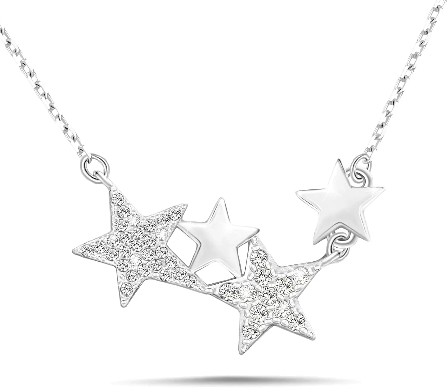 KITEENAL Star Necklace for Girls Women - Sterling Silver Adjustable Star-Shaped Pendant Necklace Cubic Zirconia Chain Hypoallergenic Minimalist Stars Charm Necklace for Teens Daughter Granddaughter