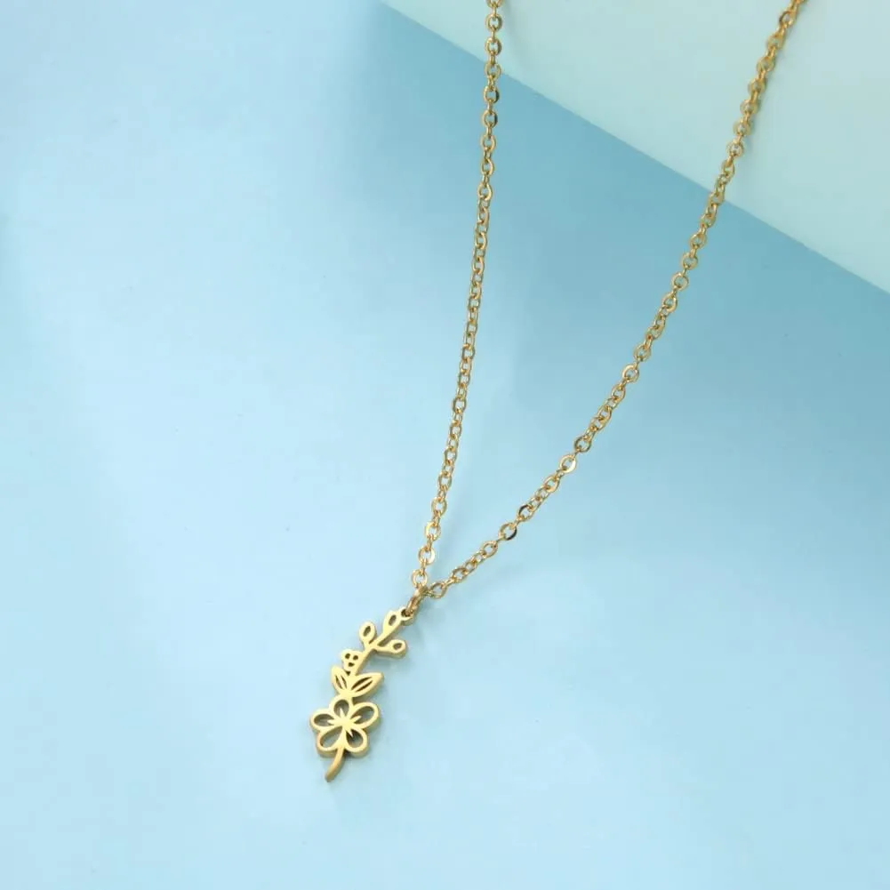kkjoy Birth Month Flower Necklace Stainless Steel 12 Month Birthday Flower Pendant Necklace Best Friend Necklace Jewellery Gifts for Women