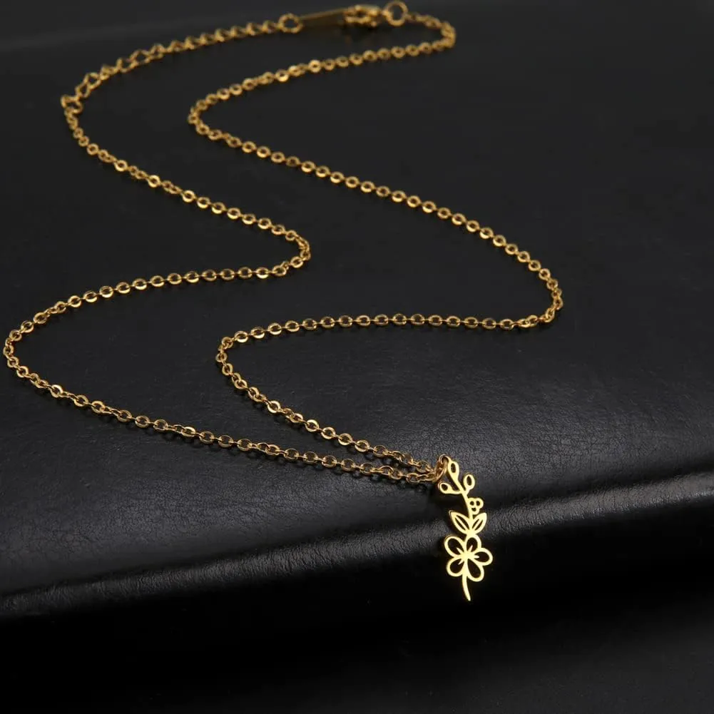 kkjoy Birth Month Flower Necklace Stainless Steel 12 Month Birthday Flower Pendant Necklace Best Friend Necklace Jewellery Gifts for Women