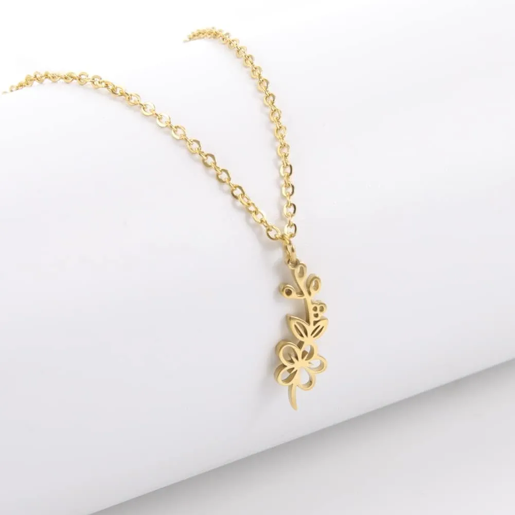 kkjoy Birth Month Flower Necklace Stainless Steel 12 Month Birthday Flower Pendant Necklace Best Friend Necklace Jewellery Gifts for Women