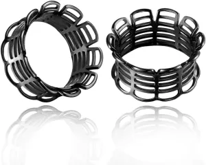 LADEMAYH 2Pcs Hollow Style 1 inch Gauges for Ears, Grille Design Black 25mm Gauges for Ears, Ventilated Surgical Steel Plugs Tunnels Ear Gauges Earrings Body Jewelry