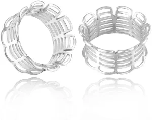LADEMAYH 2Pcs Hollow Style 3/4 Gauges for Ears, Grille Design Silver 3/4 Ear Gauges for Women, Ventilated Surgical Steel Plugs Tunnels Gauge Earrings Body Jewelry