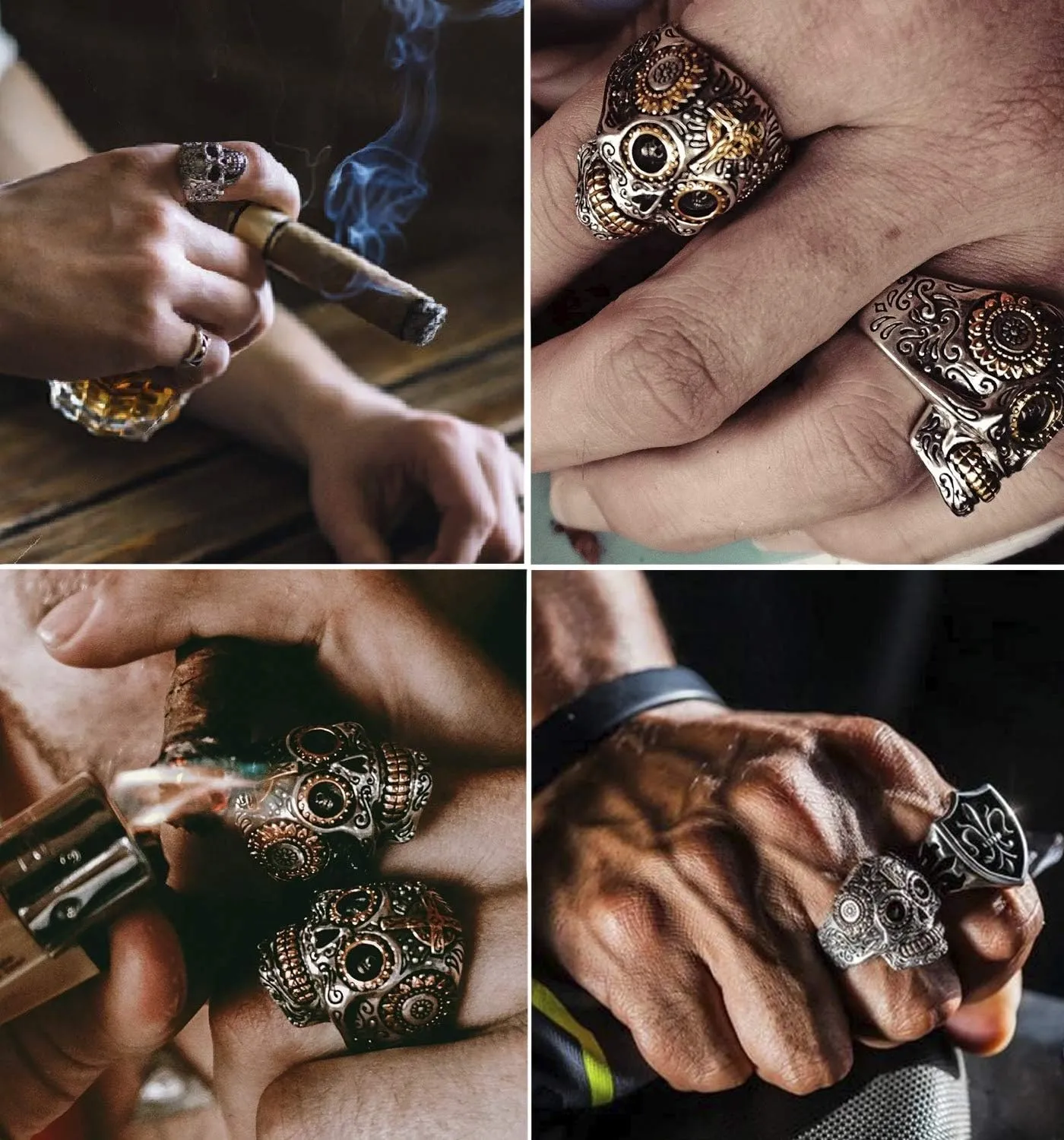 LAOYOU Sugar Skull Rings for Men Women, Stainless Steel Day of The Dead Mens Jewelry, Cool Biker Gothic Ring Christmas