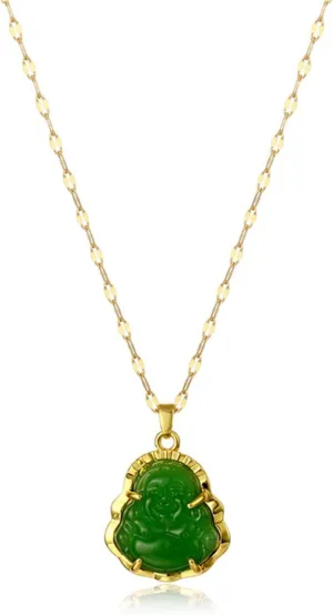 Laughing Buddha Pendant Necklace Green Black Imitation Jade Buddha Guanyin Crystal Beaded Rope Chain Gemstone Lucky Amulet Jewelry for Women Men-Buddha