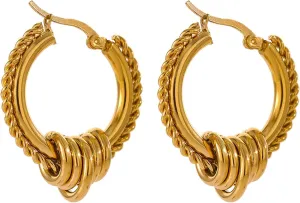 Layered Hoop Earrings with Small Circle Charm Gold Stainless Steel Pierced Earrings for Women Teen Fashion Hoop Drop Earrings Hypoallergenic Ear Studs Latch Back Clasp