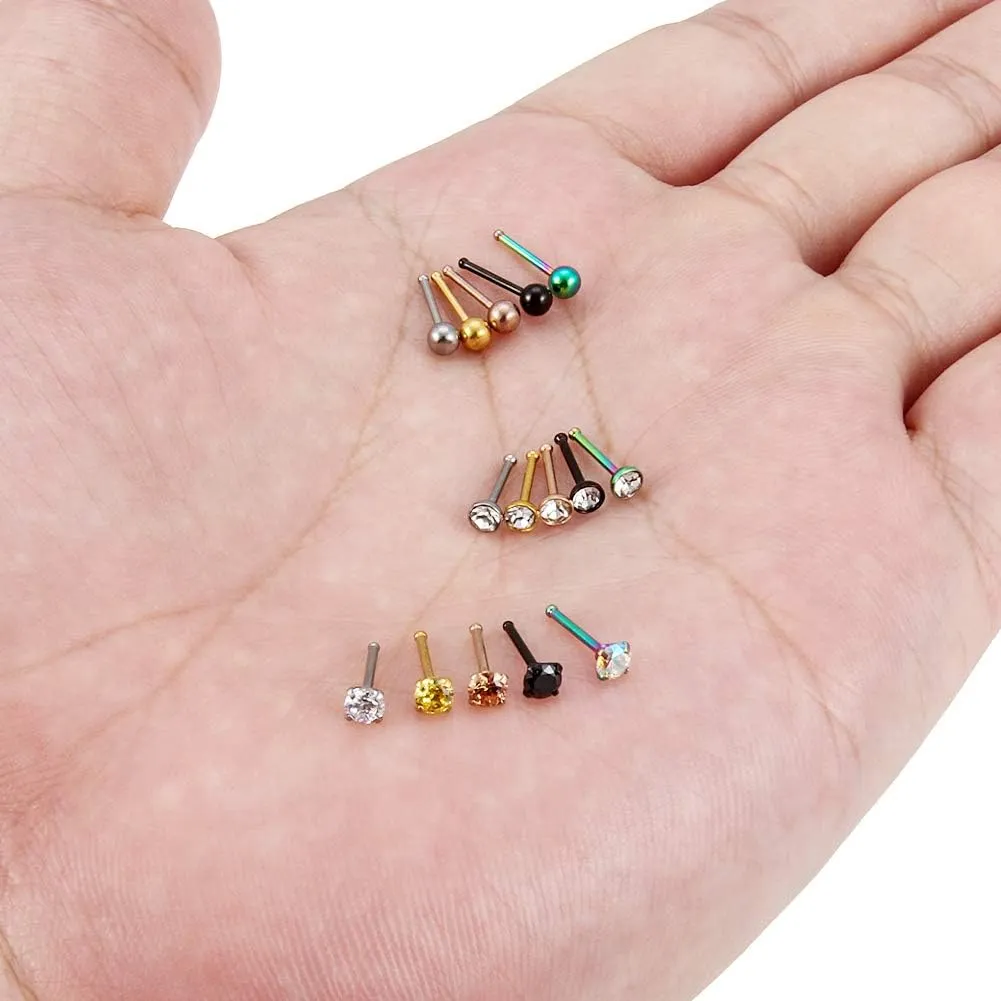 Lcolyoli Nose Ring 20 Gauge Surgical Steel Nose Stud L Shaped Screw Bone for Women Body Piercing Jewelry with Clear Diamond CZ 15 Pieces