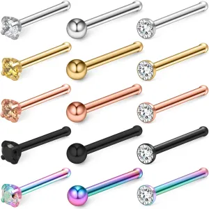 Lcolyoli Nose Ring 20 Gauge Surgical Steel Nose Stud L Shaped Screw Bone for Women Body Piercing Jewelry with Clear Diamond CZ 15 Pieces
