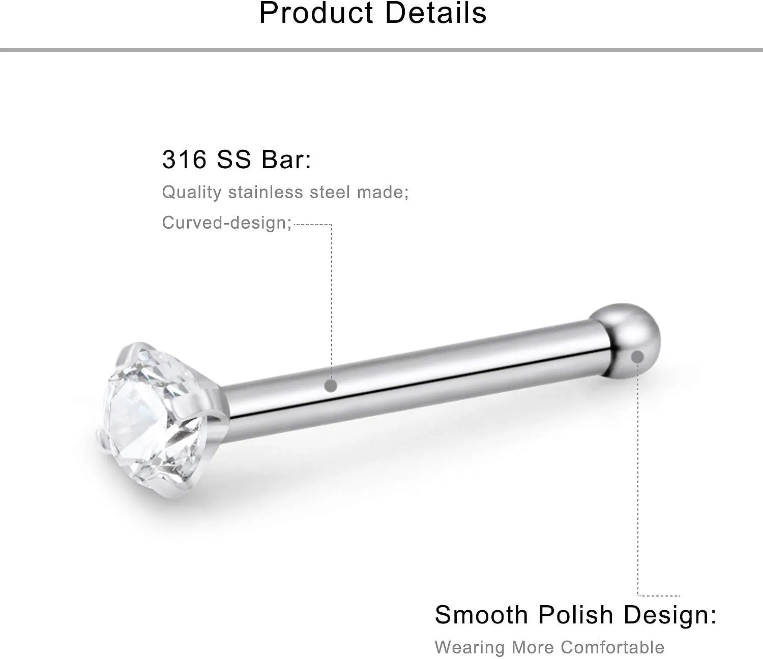 Lcolyoli Nose Rings 15Pcs Screw Bone l Shaped 18G Nose Stud Surgical Steel Piercing Jewelry Clear CZ for Women Men