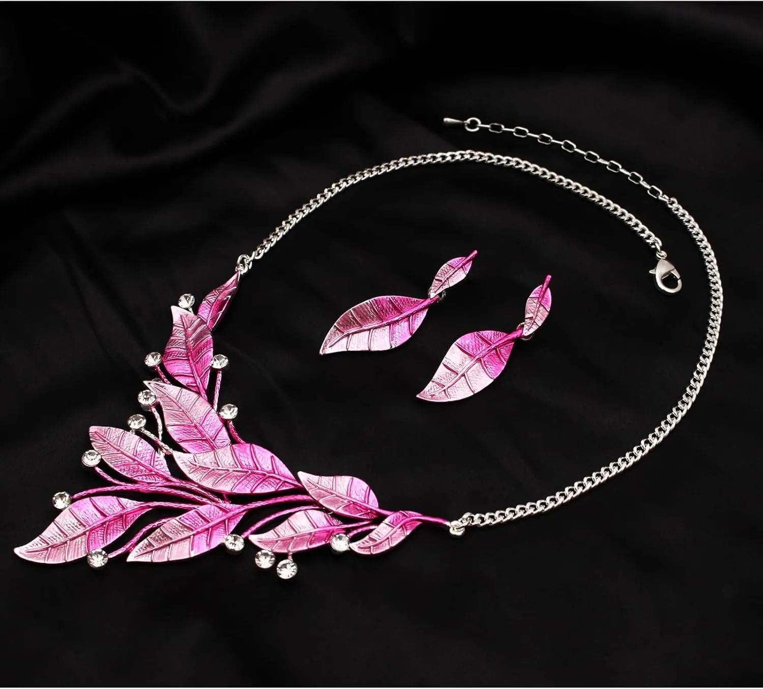 Leaf Floral Vintage Boho Statement Necklace Dangle Earring Bohemian Enamel Costume Jewelry Set for Women