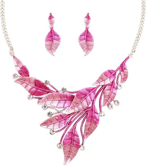 Leaf Floral Vintage Boho Statement Necklace Dangle Earring Bohemian Enamel Costume Jewelry Set for Women