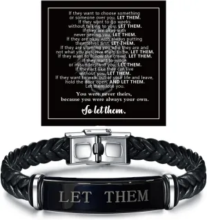 Let Them Infinity Leather Bracelet, Self Worth Motivation Bracelet Stainless Steel Black Braided Leather Bangle Bracelets Handmade Engraved Inspirational Friendship Jewelry Gift for Men