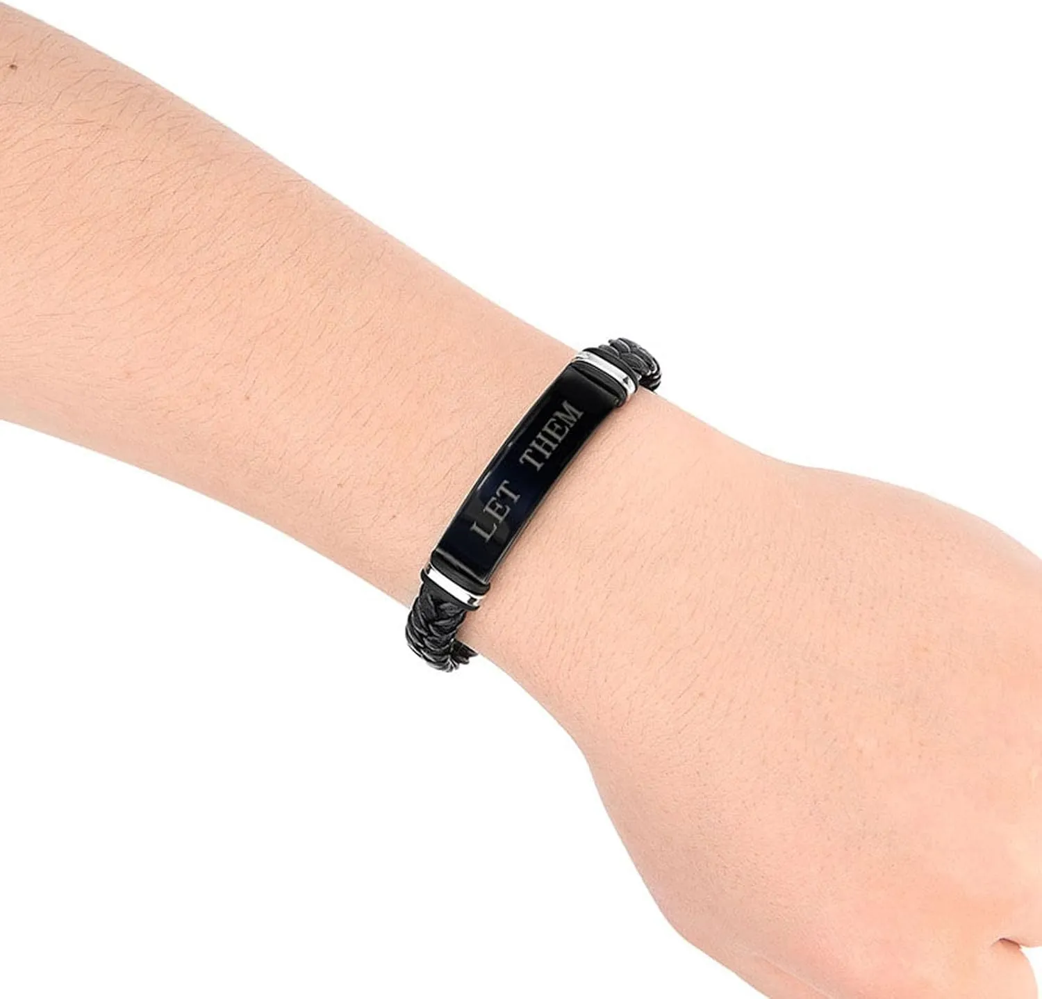 Let Them Infinity Leather Bracelet, Self Worth Motivation Bracelet Stainless Steel Black Braided Leather Bangle Bracelets Handmade Engraved Inspirational Friendship Jewelry Gift for Men