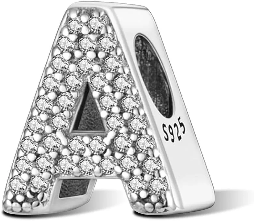 Letter Charms with Cubic Zirconia 925 Sterling Silver Initial Charms for Bracelets and Necklace Alphabet Charms for Women Girls Birthday Charms