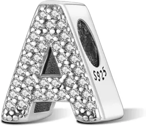 Letter Charms with Cubic Zirconia 925 Sterling Silver Initial Charms for Bracelets and Necklace Alphabet Charms for Women Girls Birthday Charms