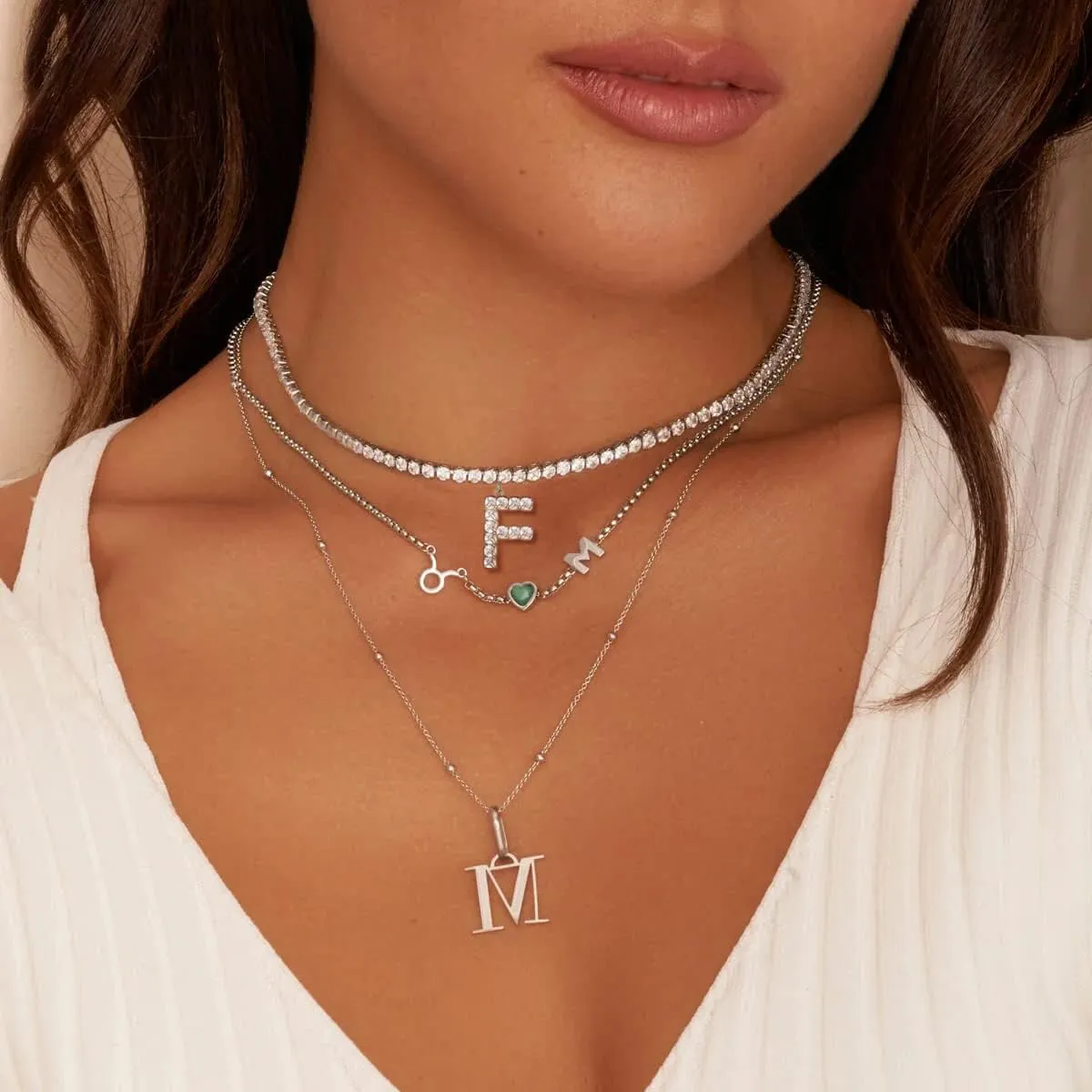 Letter Necklace 14k Gold Plated Tennis Chain Initial Choker Bling Iced CZ Diamond Necklace for Women