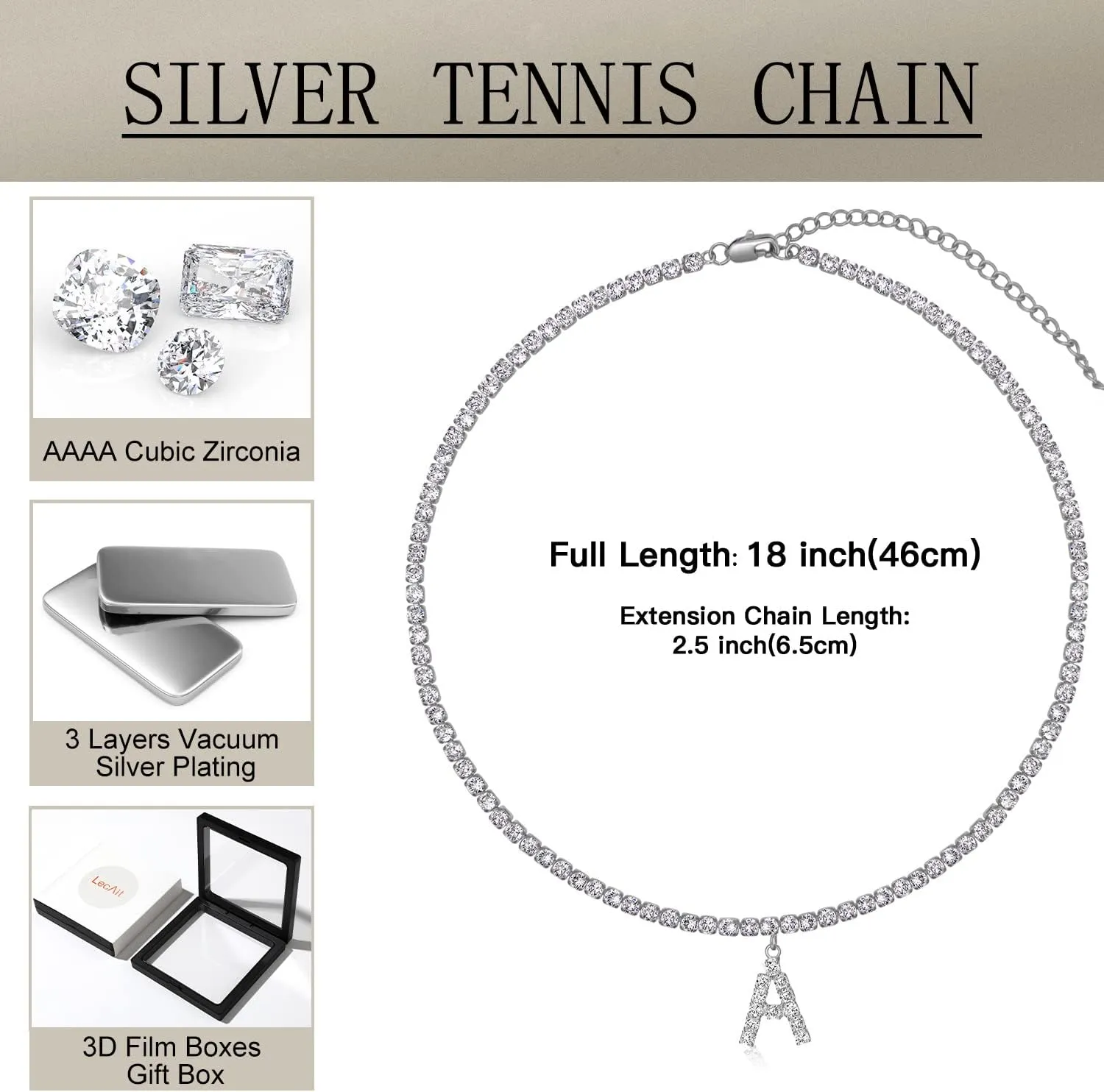 Letter Necklace 14k Gold Plated Tennis Chain Initial Choker Bling Iced CZ Diamond Necklace for Women