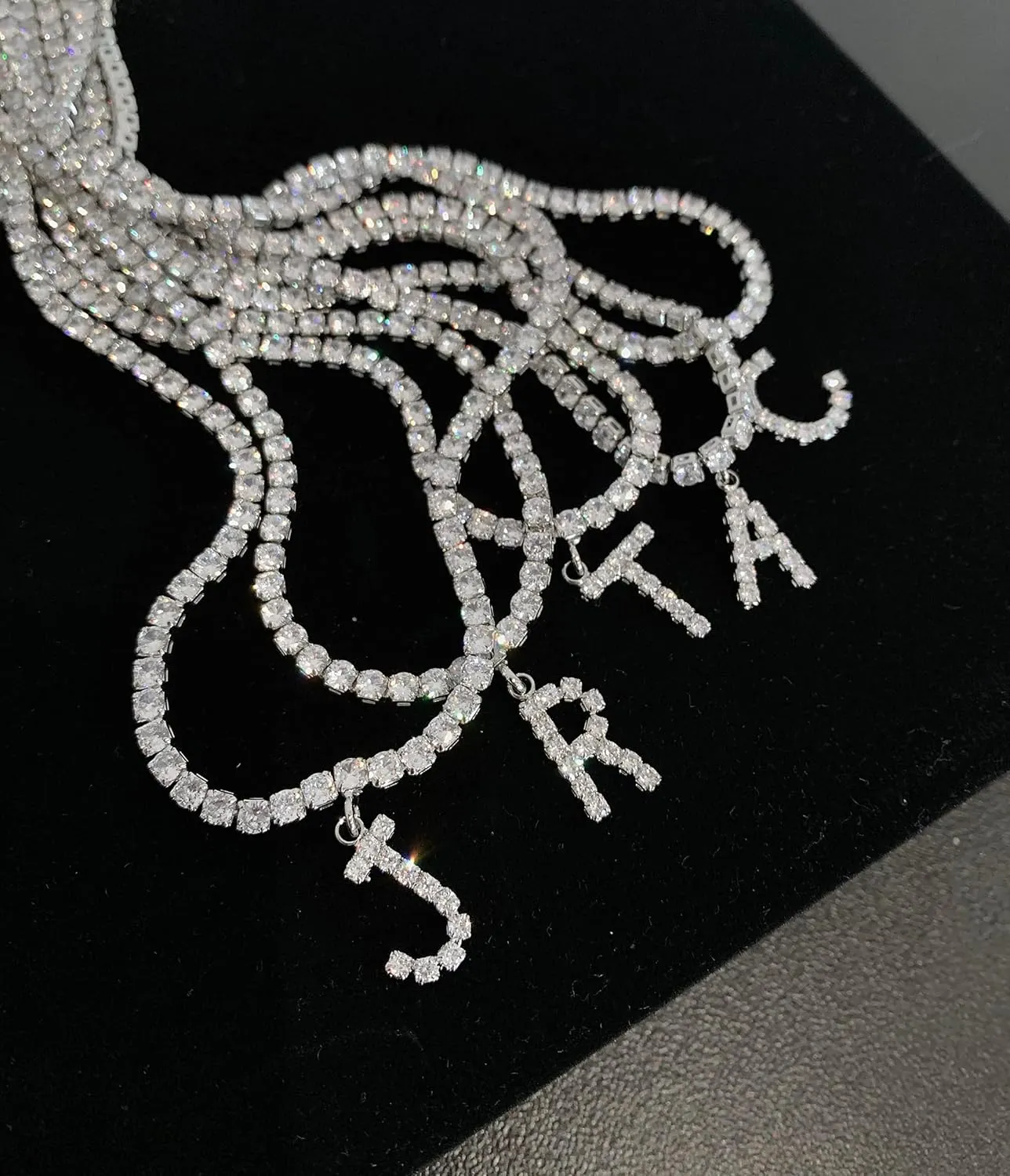 Letter Necklace 14k Gold Plated Tennis Chain Initial Choker Bling Iced CZ Diamond Necklace for Women