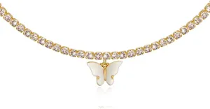 Letter Necklace 14k Gold Plated Tennis Chain Initial Choker Bling Iced CZ Diamond Necklace for Women