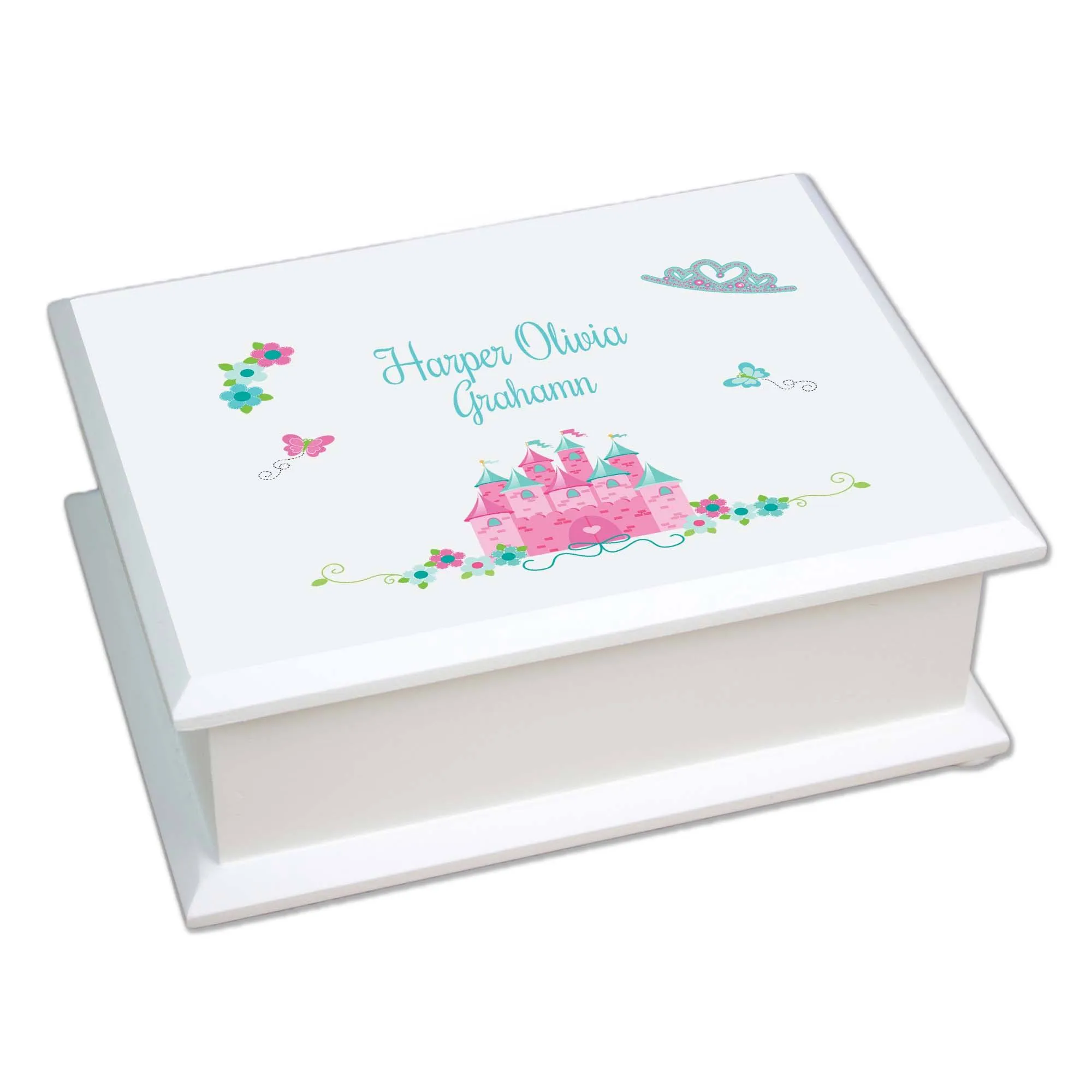 Lift Top Jewelry Box - Pink Teal Princess Castle
