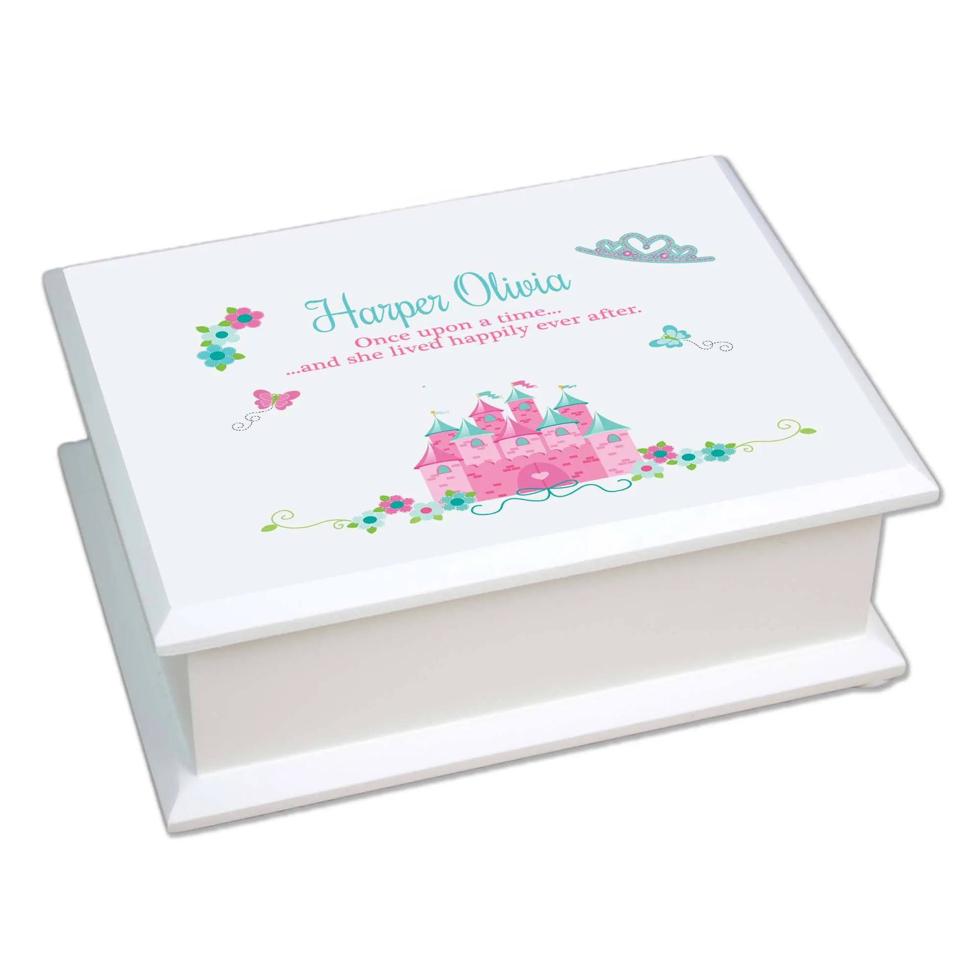 Lift Top Jewelry Box - Pink Teal Princess Castle