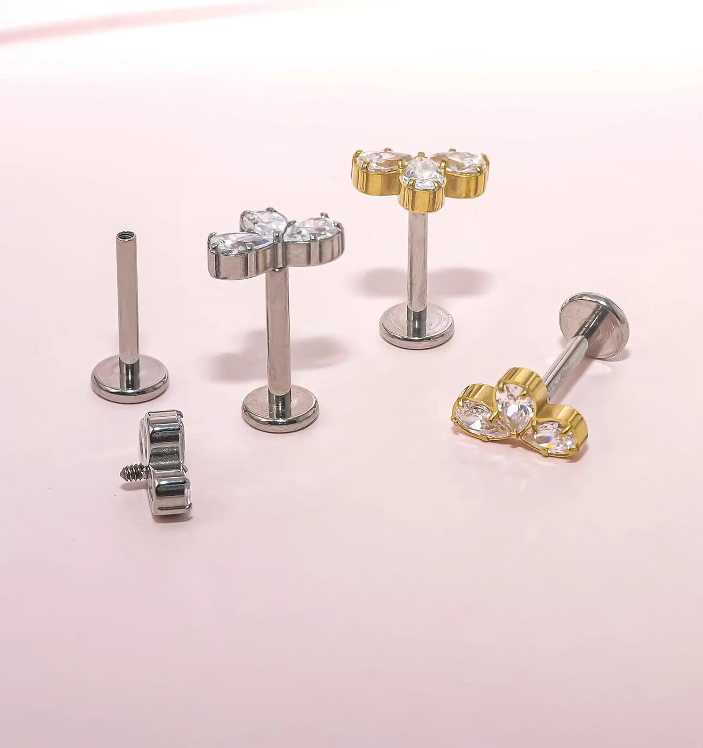 limerencia 18g Titanium Internally Threaded Piercing Jewelry 2PCS Nose Studs Flat Back Earrings Tragus, Helix, Cartilage, Conch, Labret Piercing for Women Men Sensitive Ears