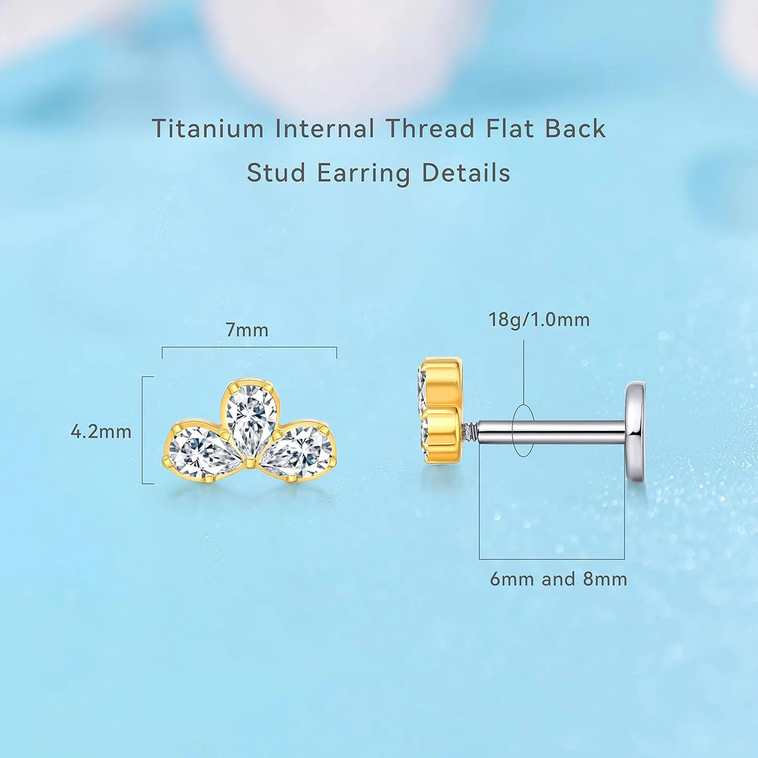 limerencia 18g Titanium Internally Threaded Piercing Jewelry 2PCS Nose Studs Flat Back Earrings Tragus, Helix, Cartilage, Conch, Labret Piercing for Women Men Sensitive Ears