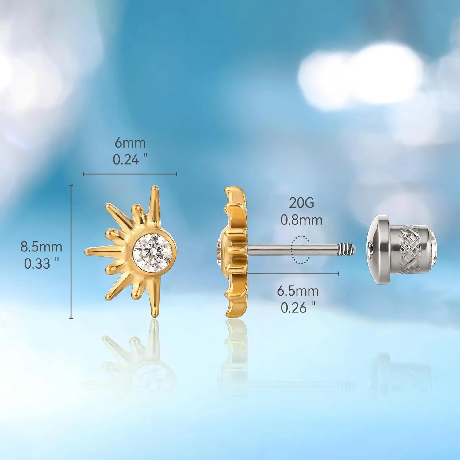limerencia 20G Hypoallergenic Titanium Screw Back Earrings G23 Implant Grade F136 Piercing Post for Sensitive Ears Tragus Helix Cartilage