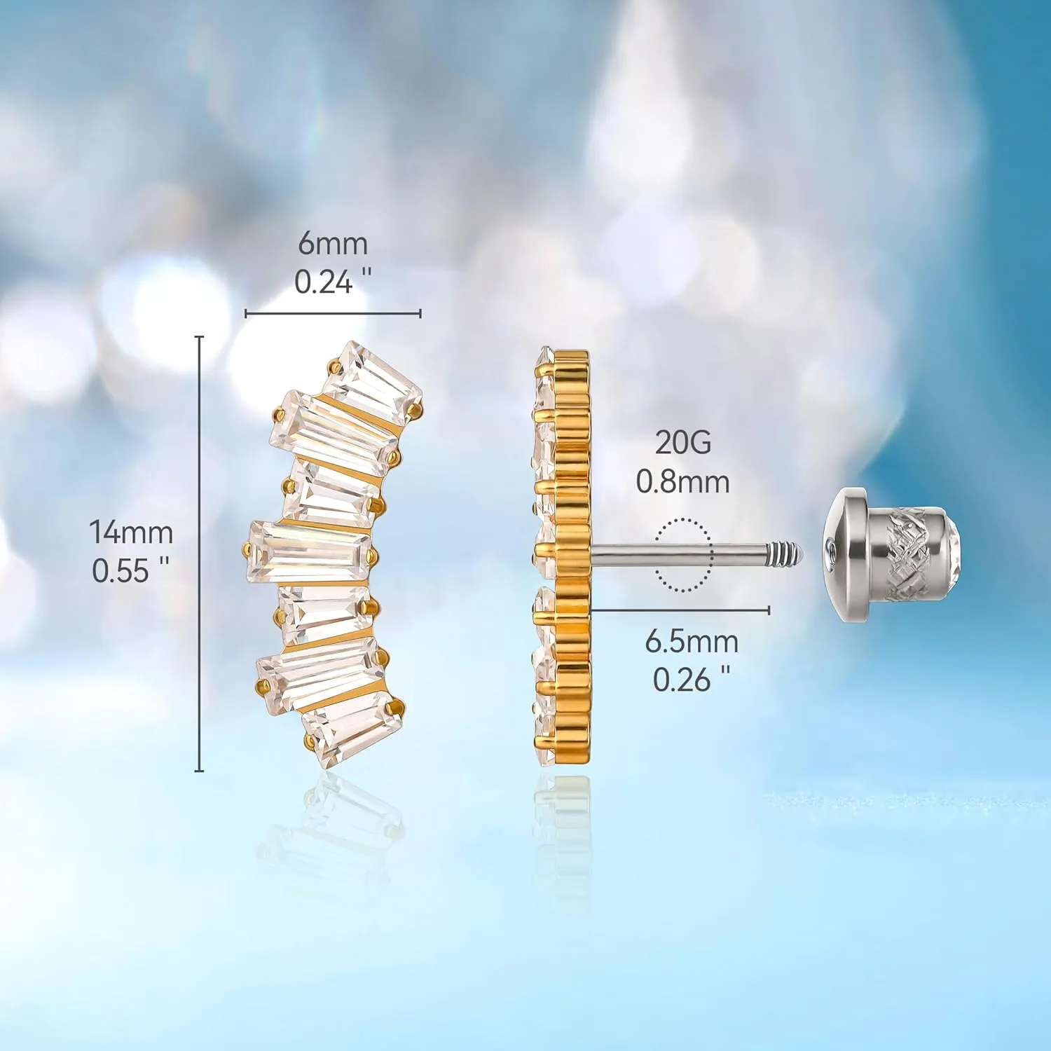 limerencia 20G Hypoallergenic Titanium Screw Back Earrings G23 Implant Grade F136 Piercing Post for Sensitive Ears Tragus Helix Cartilage