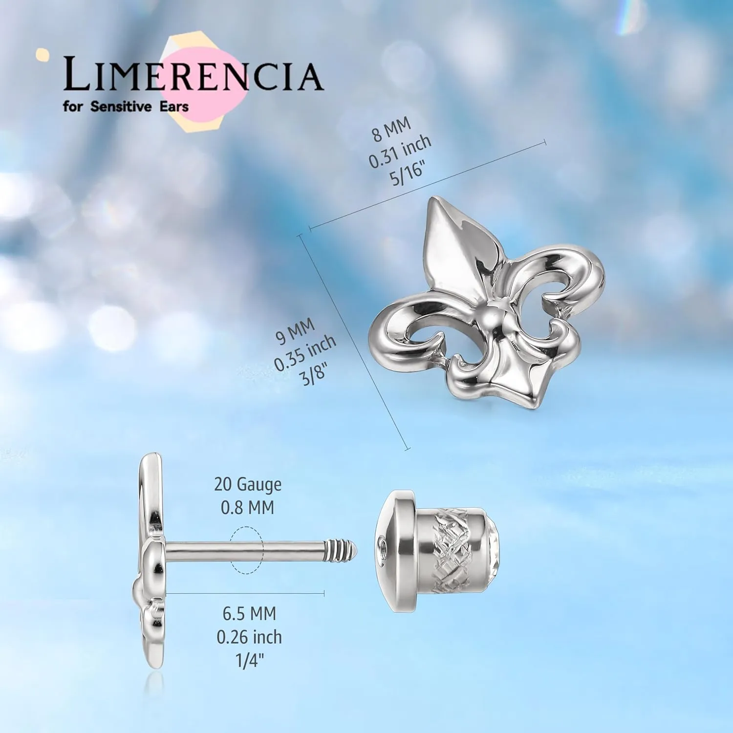 Limerencia Titanium Hypoallergenic G23 Implant Grade Screw Back Earrings Tragus 20G Helix F136 Piercing Post for Sensitive Ears Cartilage