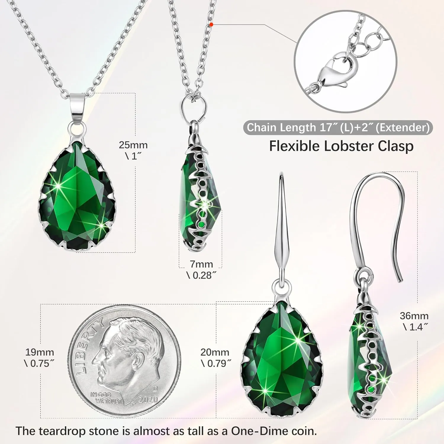 Linawe Crystal Jewelry Sets for Women, Imitation Diamond Pendant Necklace, Rhinestone Drop Dangle Earrings, Birthstone Cubic Zirconia Matching Wedding Jewelry, 14K Gold/Rose Gold/Silver Tones