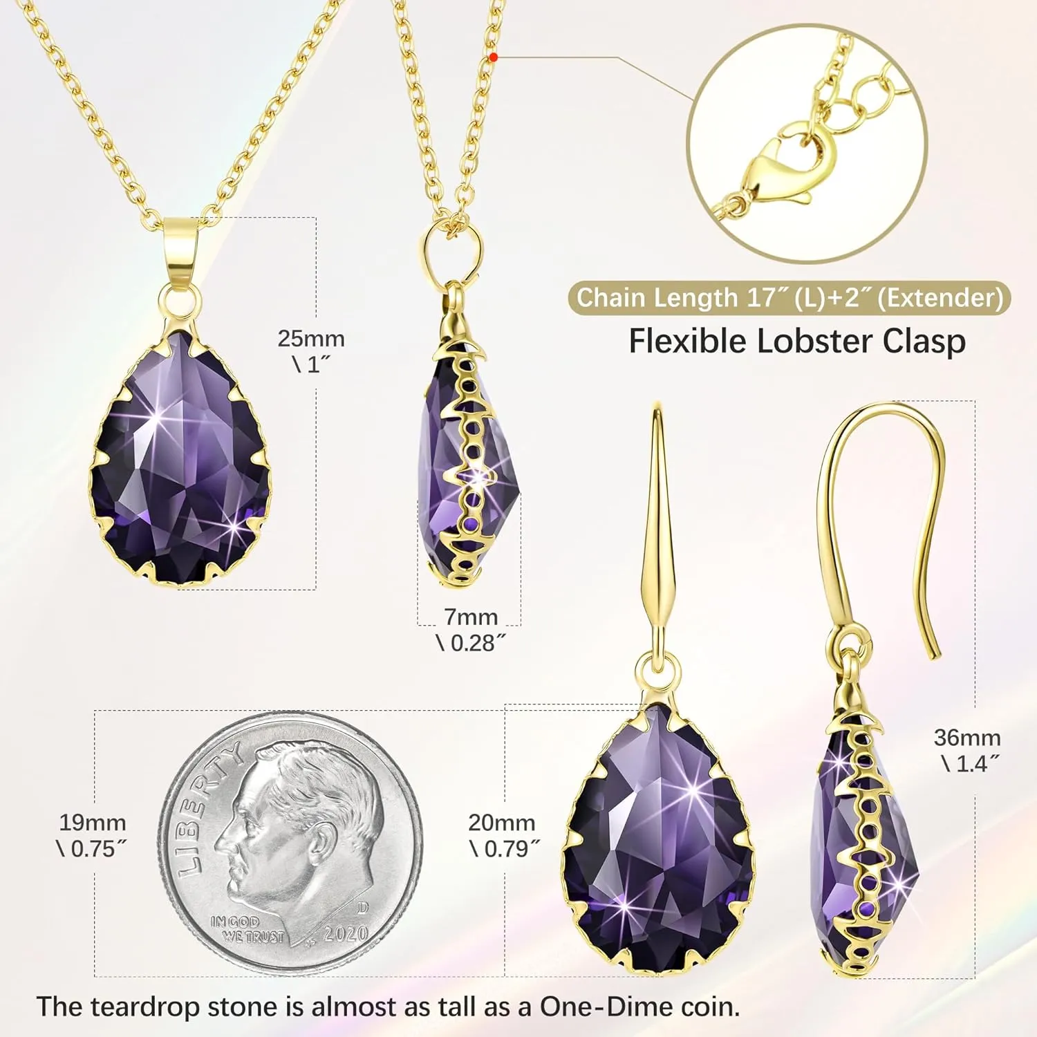 Linawe Crystal Jewelry Sets for Women, Imitation Diamond Pendant Necklace, Rhinestone Drop Dangle Earrings, Birthstone Cubic Zirconia Matching Wedding Jewelry, 14K Gold/Rose Gold/Silver Tones
