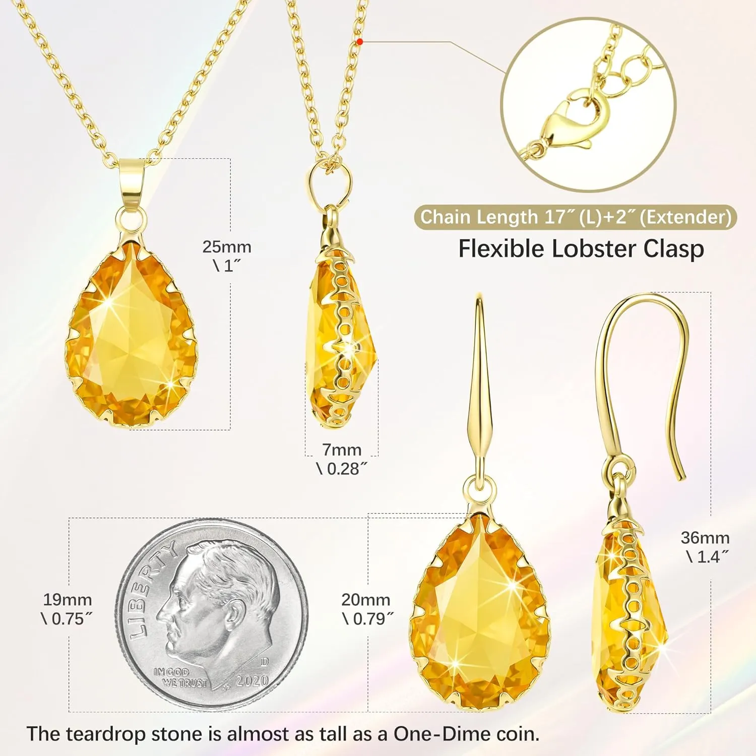 Linawe Crystal Jewelry Sets for Women, Imitation Diamond Pendant Necklace, Rhinestone Drop Dangle Earrings, Birthstone Cubic Zirconia Matching Wedding Jewelry, 14K Gold/Rose Gold/Silver Tones