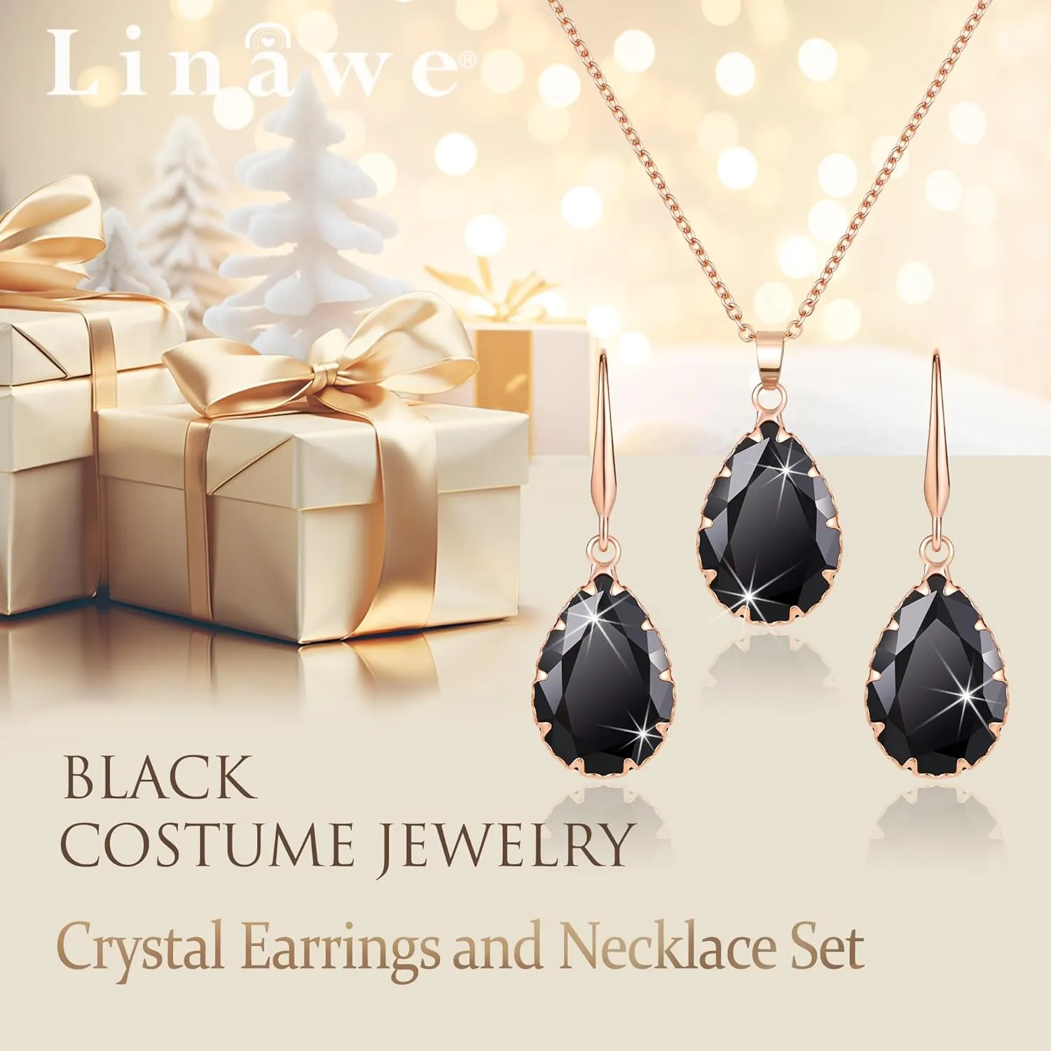 Linawe Crystal Jewelry Sets for Women, Imitation Diamond Pendant Necklace, Rhinestone Drop Dangle Earrings, Birthstone Cubic Zirconia Matching Wedding Jewelry, 14K Gold/Rose Gold/Silver Tones