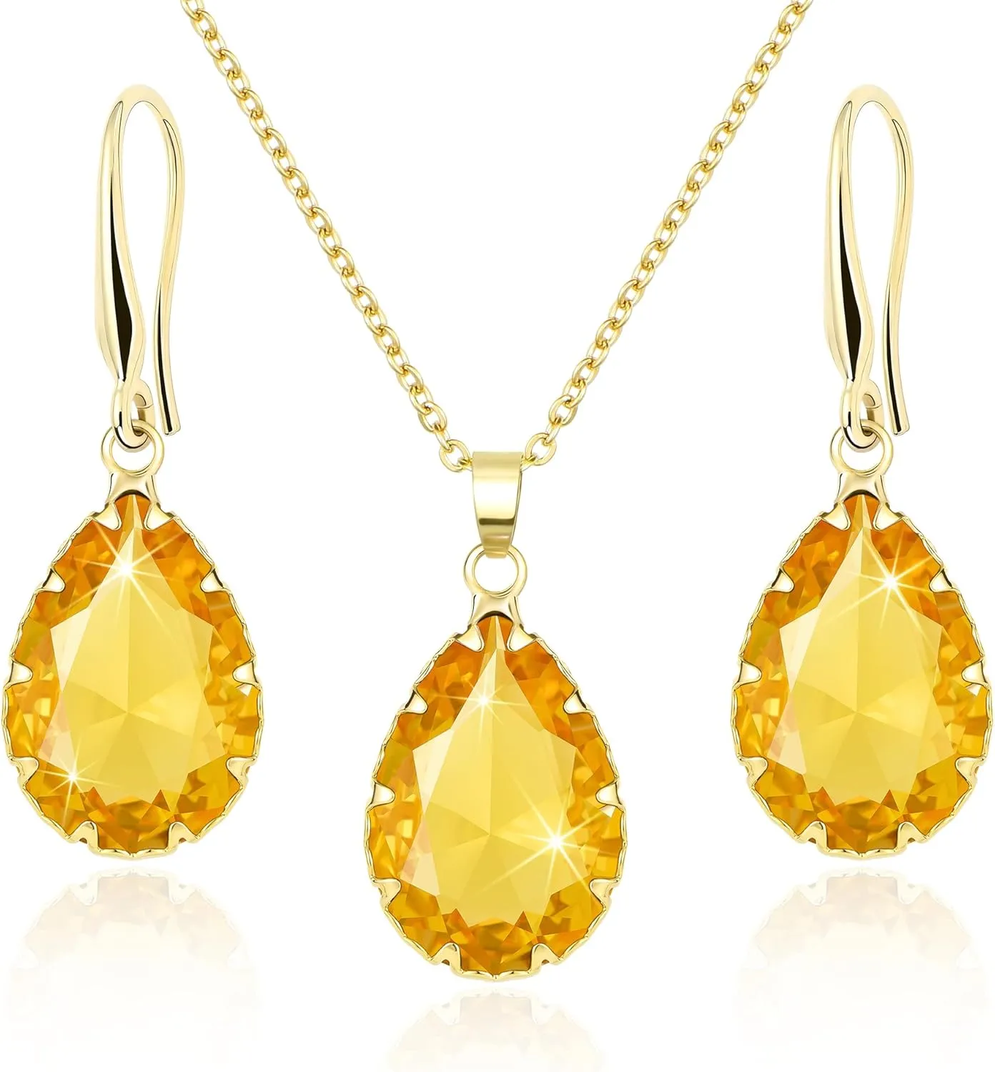 Linawe Crystal Jewelry Sets for Women, Imitation Diamond Pendant Necklace, Rhinestone Drop Dangle Earrings, Birthstone Cubic Zirconia Matching Wedding Jewelry, 14K Gold/Rose Gold/Silver Tones