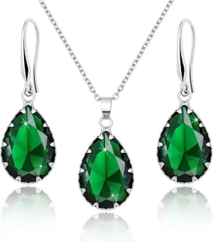 Linawe Crystal Jewelry Sets for Women, Imitation Diamond Pendant Necklace, Rhinestone Drop Dangle Earrings, Birthstone Cubic Zirconia Matching Wedding Jewelry, 14K Gold/Rose Gold/Silver Tones
